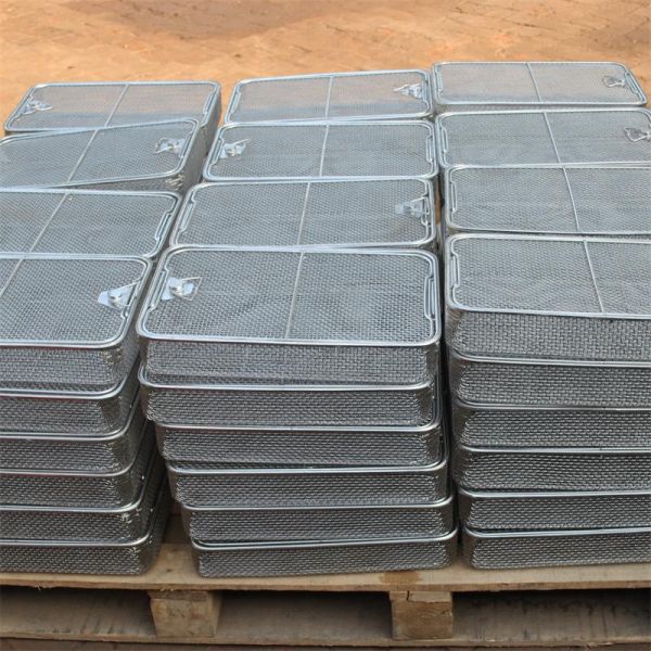 304 Stainless Steel Woven Mesh Basket Industrial Workshop Cleaning Storage Metal Wire Mesh Basket