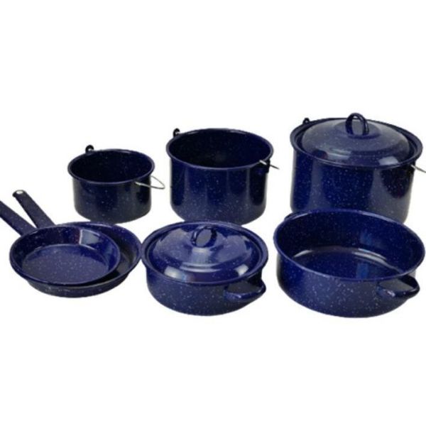 Enamel Steel Camping Cookware Sets Pots And Pans 1000ml 6000ml Classic Style Design