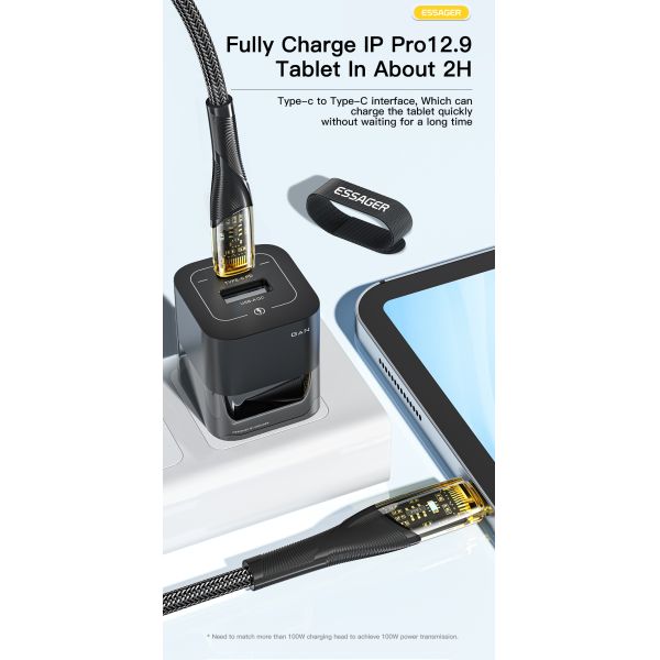 Tipo C a C Cable de carga USB transparente 480Mbps 60W Cable telefónico de 100W