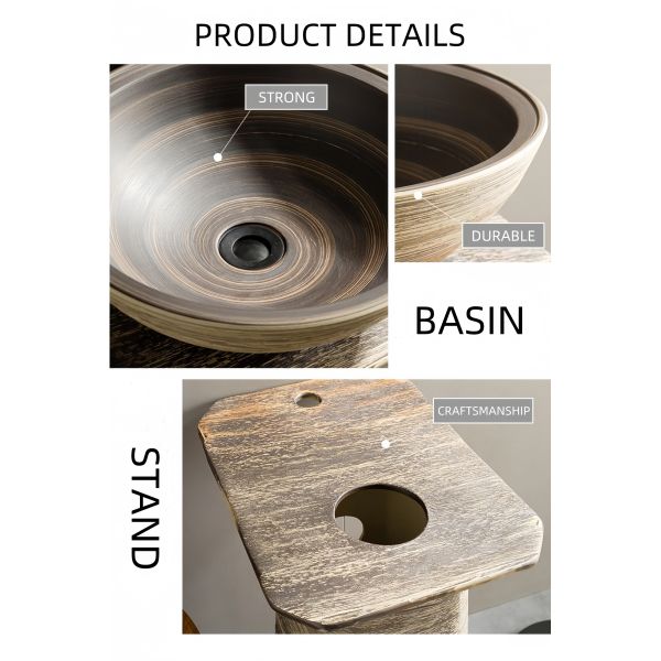 Indoor Outdoor Full Pedestal Wash Basin Ceramic Retro Design