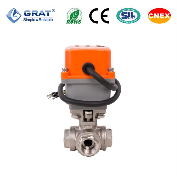 IoT Internal Thread Three-Way Electric Actuated Ball Valve for High-Pressure HVAC Water Treatment Systems SS304 Stainless Steel Body