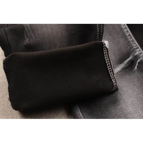 353gsm 63 Cotton 35 Polyester 2 Spandex Fleece Backed Stretchy Denim Fabric