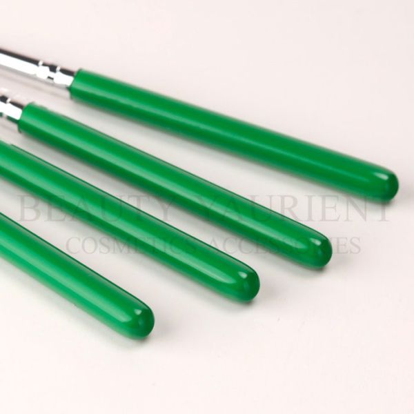 Green 4pcs Eyeshadow Makeup Brush Set 9.6cm Shinny Silver Ferrule