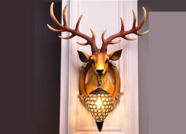 Durable Led Deer Head Wall Lamp Resin Glass Stag Head Wall Light Hand - Painted