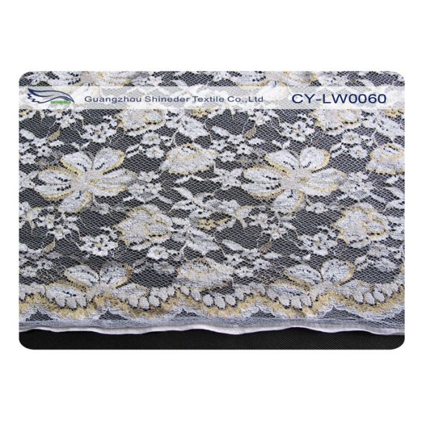 Water Soluble Gold Metallic Embroidered Lace Fabric For Wedding Dresses