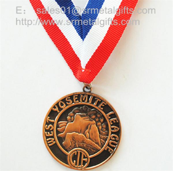 Metal sports medal with ribbon lace, personalized metal ribbon medals and medallions