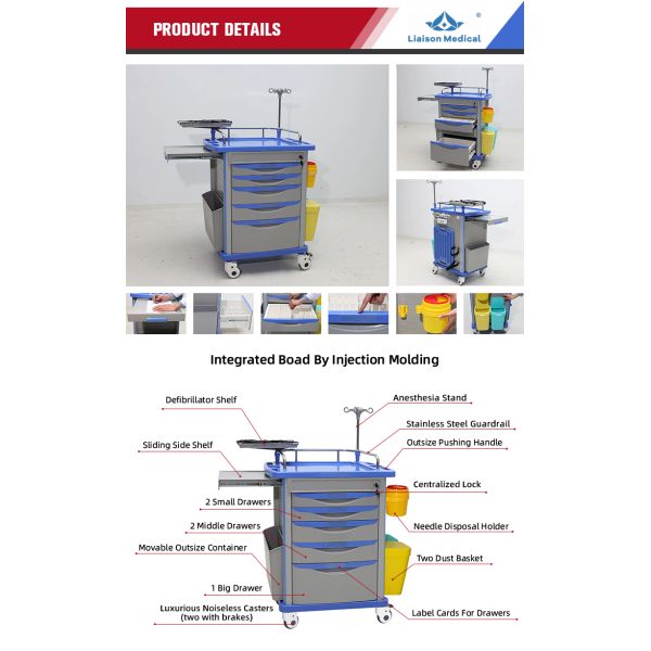 MN-EC001 China Manufactured Medical ABS Material Emergency Trolley with Stainless Steel