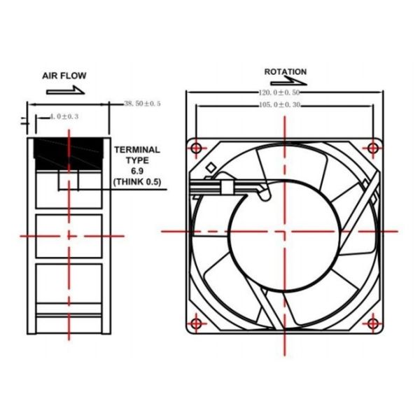 95CFM AC Cooling Fans 2400RMP Speed Metal Housing 120X120X38mm CE ROHS Approval