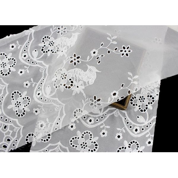 Ткань шнурка 49 дюймов шифоновая вышитая с флористической отверстией птицы