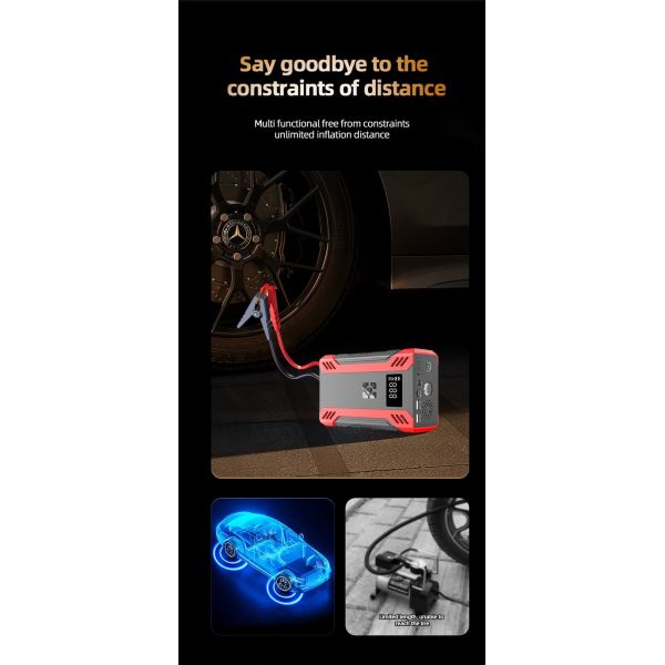 Multifunction Portable Jump Starter 2000A With Air Compressor Car Battery Booster Power Pack