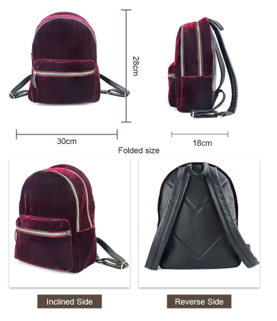 Velvet Casual Lightweight Nylon Backpack , Flannel Ladies Mini Backpack With Mochila Zipper