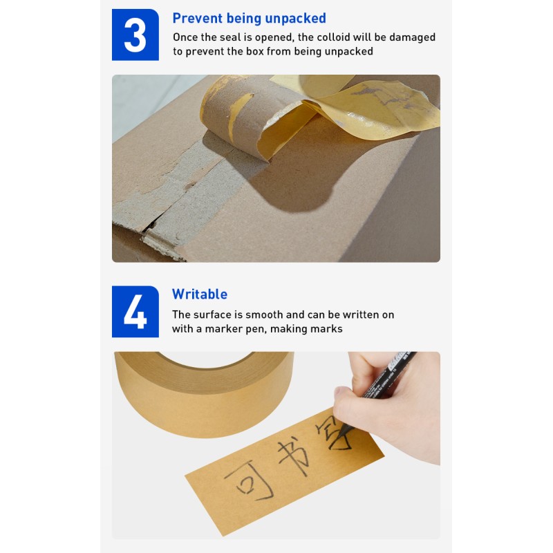 Matte Face Writeable Brown Kraft Paper Tape Hand Tear Custom Width Length