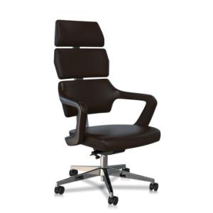 Подлокотник эргономического черного кожаного исполнительного стула фиксированный