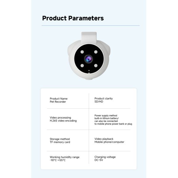 Mini cámara de acción con pulgar magnético de grabación de vídeo con arnés inalámbrico para perros