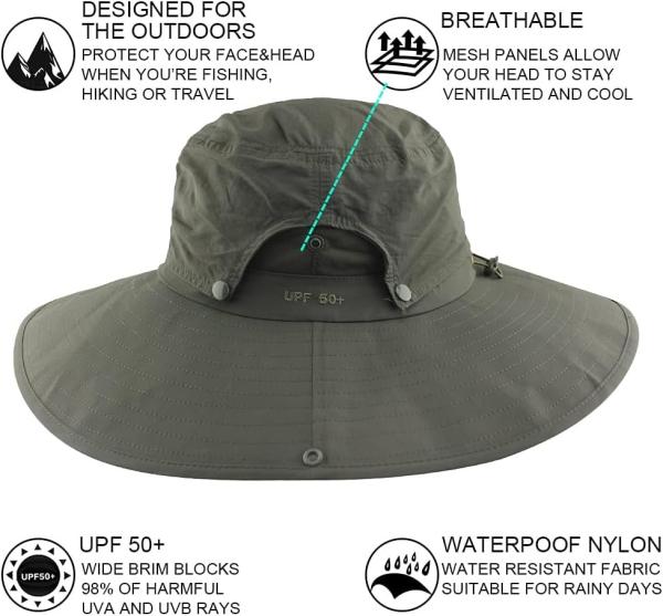 Wide Brim Bucket Hat Foldable Boonie Hat for Fishing Hiking Garden Safari Beach Breathable for Fishing, Hiking, Camping