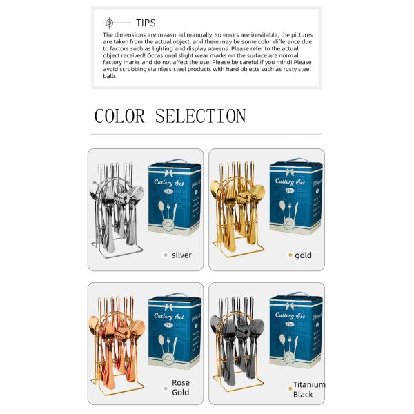 24 PCS Gold Flatware Set for Party Customized Stainless Steel Cutlery Knife Spoon Fork