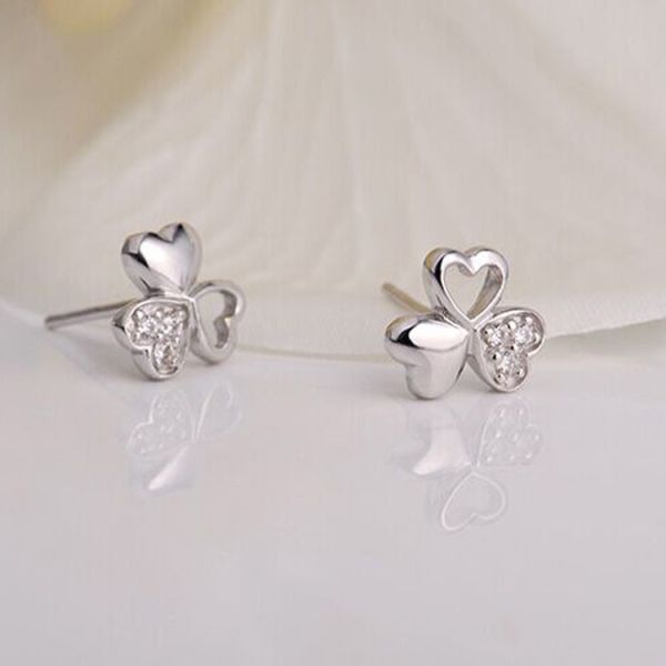 925 Silver Plate Earrings with Cubic Zircon Trefoil Stud Earrings(EESTUD06)