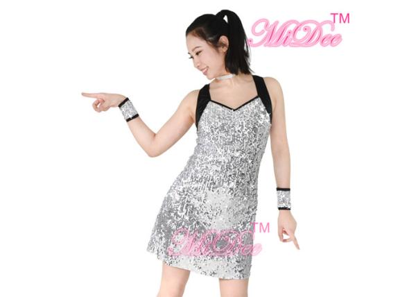 Camisole Full Silver Sequined A-line Latin Dress Dance Costume Women