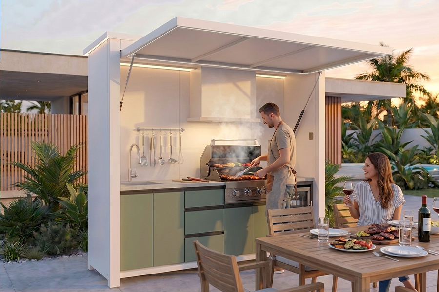 Complete Outdoor Cooking Station Built In Refrigerator And S304 Grill