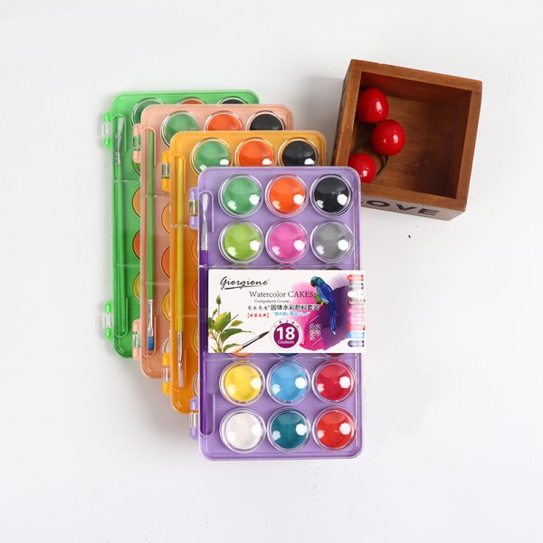 16 Colors Blu Pink Paint Tool Set Drawing Toys Pen Children'S Gifts Christmas New Year Birthday Toys Watercolor Cakes