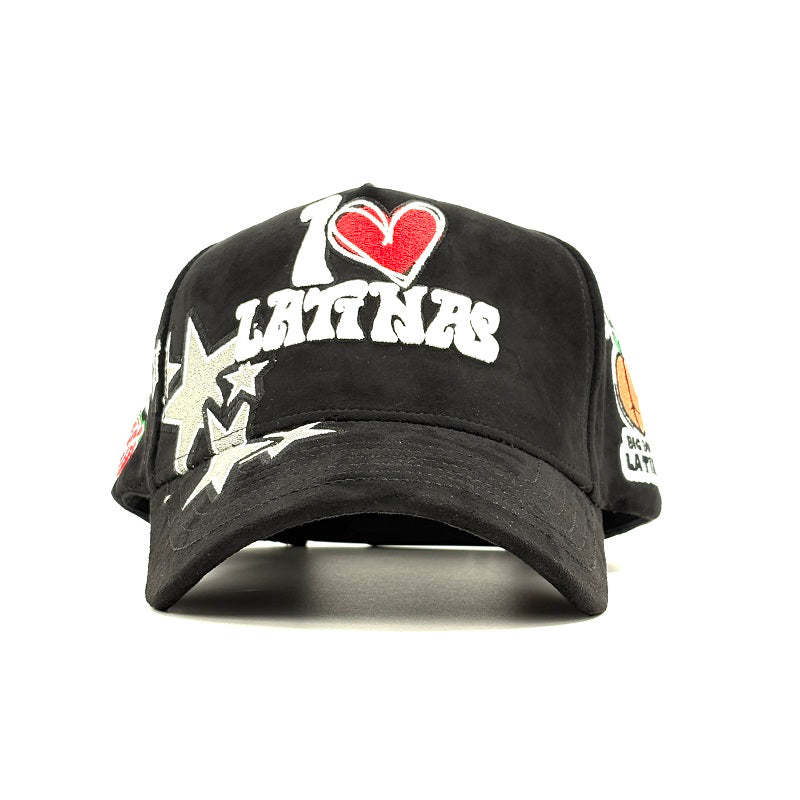 Baseball Hats Streetwear I Love Latinas Black Suede Big Booty Latinas Multi patch Embroidered Y2K Adjustable