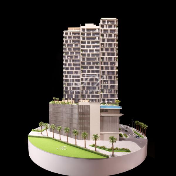 Maquette d'appartement Abu Dhabi Reem 34 au 1/100 avec fabrication artisanale, impression 3D, découpe laser, découpe CNC, galvanoplastie
