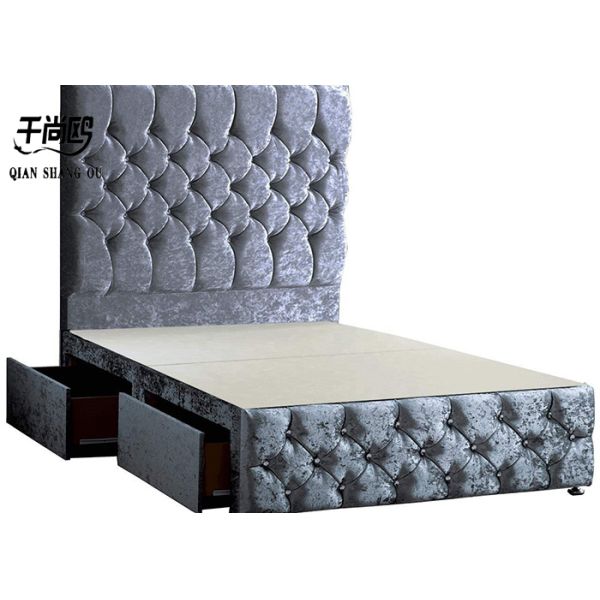 European Double Velvet Storage Bed , Velvet Double Bed With Drawers