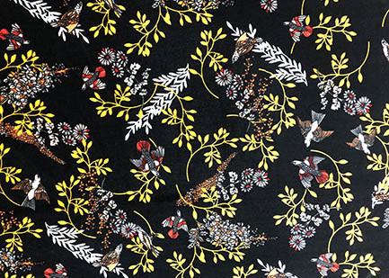 Warp Knitted Polyester Velvet Fabric / Birds Flowers Patterned Velvet Fabric