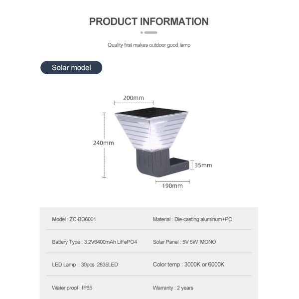 стена СИД 3000k 6000k солнечная освещает на открытом воздухе со светящей батареей