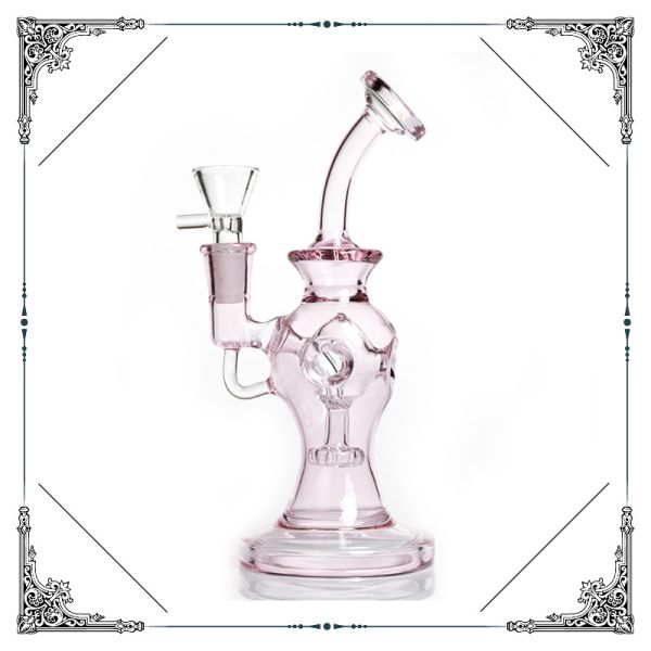 Durable Pink Recycle Bong 9 Inch Glass Smoking Pipes 3.1 Inches Base Diameter