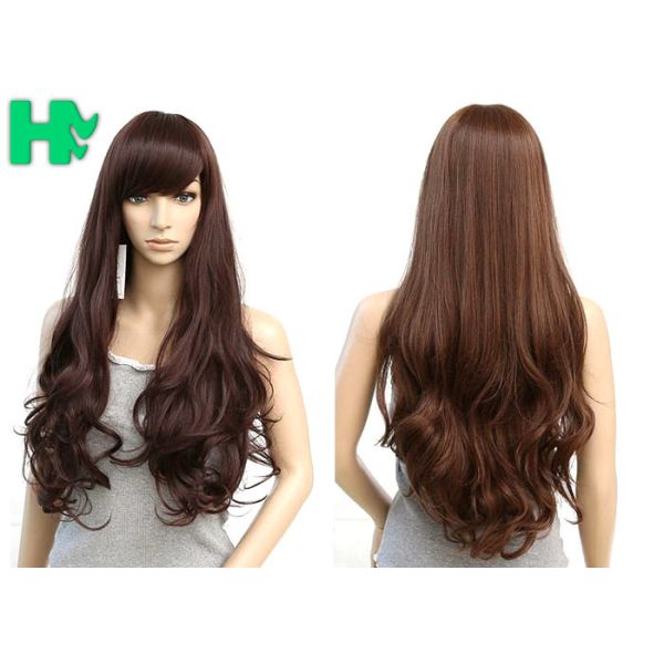 Brown Color Rose Intranet Long Curly Wigs Synthetic Hair 250% Density