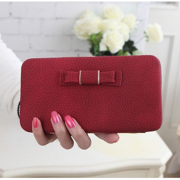 2016 new butterfly knot women's long wallet embossed leather fashion