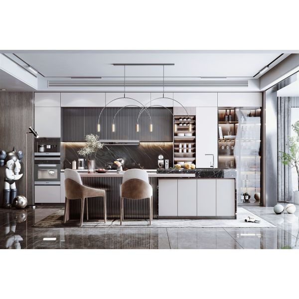 Фабрика прямая поставка Мат Лаковый отделка Ламинированные кухонные шкафы с кварцевой столешницей