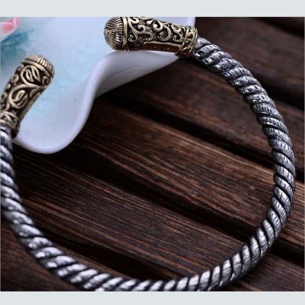 Two Tone Golden Sterling Silver Cable Retro Bangel Bracelet (XH047649W)