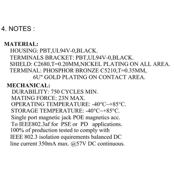 1X1 10 100Base-Tx RJ45 Single Port / RJ45 Ethernet Jack Without LEDS Tab Down