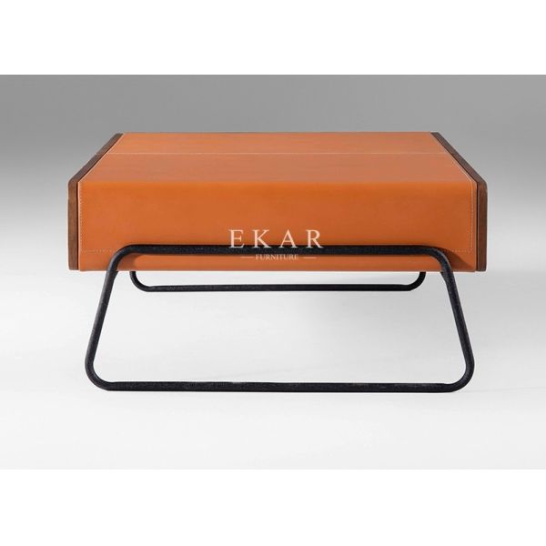 Italian Modern Style Fancy Leather Metal Legs Coffee Table