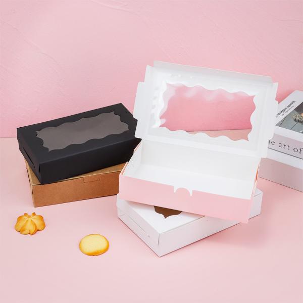 Eco Friendly Window Gift Box Set Kraft Black Pink Food Packaging with Wave Cut Display for Cookies Treats