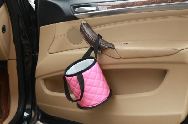 Custom Logo Car Accessories Trash Bin , PU Leather Waste Bin 15 * 15 * 17CM