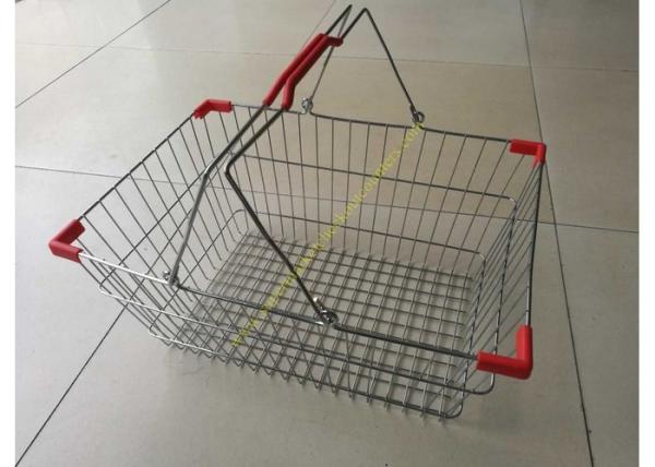 Double Handle Wire Mesh Cosmetic Shopping Hand Baskets / Stacking Chrome Silver Basket