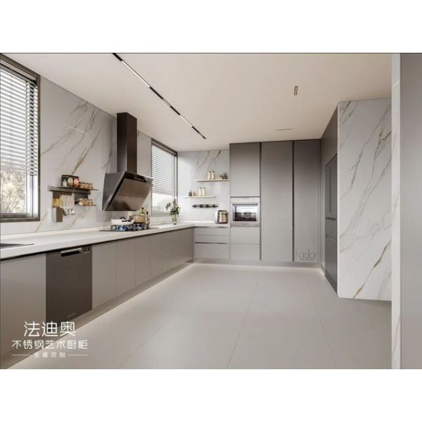 Fadior Sleek Gray Stainless Steel Custom Kitchen Cabinet with Minimalist Design