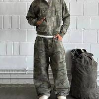 Custom Camo Jacket Baggy Wide Leg Track Pant Sweatpants and Hoodie Set Camouflage Zip up Hoodie Tracksuit for Men