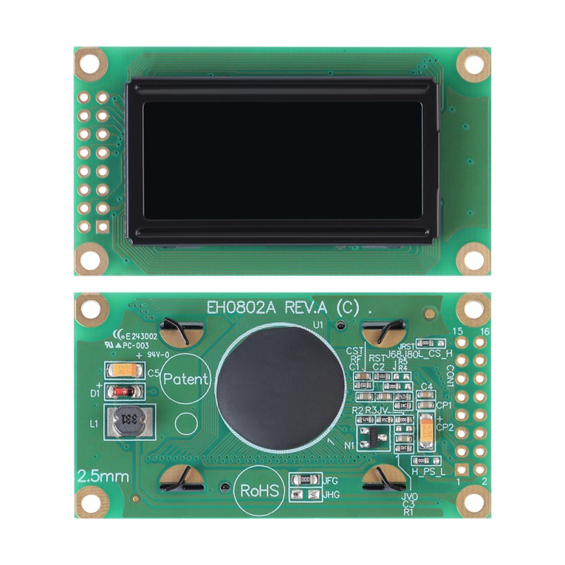 OLED0802A Character LCD Display Module, Black Film, WS0010 Controller, Parallel Port Interface, 58x32x10mm Working Temperature -40+80 Display
