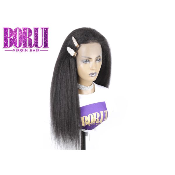 Kinky Straight Human Frontal Wigs Glueless Swiss Lace Frontal Natural Colors