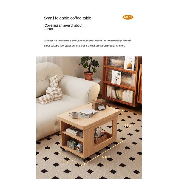 Custom Solid Wood Coffee Table Mobile Extendable Wheeled Trolley Foldable Rotating Sofa Corner Sofa Side Table for Living Room