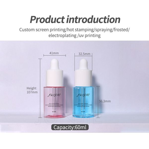 Luxury Hair Essential Oil Dropper Transparent 60ml Empty Plastic Cosmetic Moisturizer Tanning Oil Bottle Custom Color Skin Care