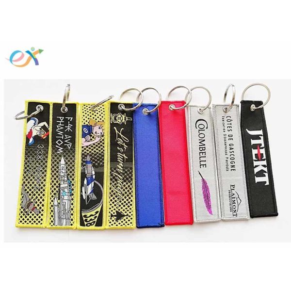 Personalized Woven Keychain With Logo , Custom Fabric Keychains Rectangle Shape