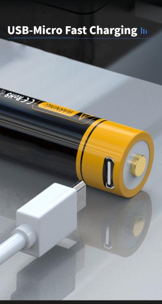 USB Rechargeable Lithium Ion Battery 1.5V 1850mAh 2500mAh Micro USB Fast Charging Cylindrical Cell AA