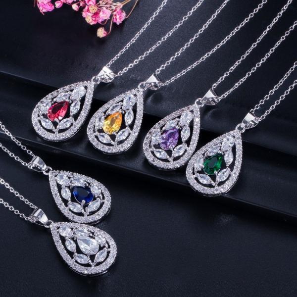 CZ charm pendant necklace dainty jewelry Water Drop Necklace and Earring Sets Big Wedding Jewelry Sets For Brides