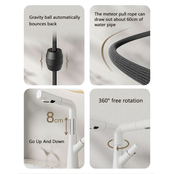 Antiseptic Zinc Alloy 360 Degree Rotating Faucet Dual Mode Lift Pull For Bathroom