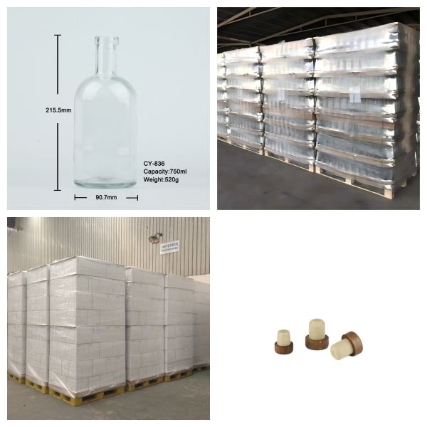 High White 750ml Glass Liquor Bottles  Cork Top For Rum 520g CY-836